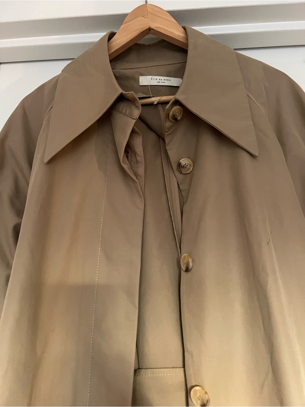7115 by Szeki New York Taupe Beige Cotton Blend Trench Coat Size Large